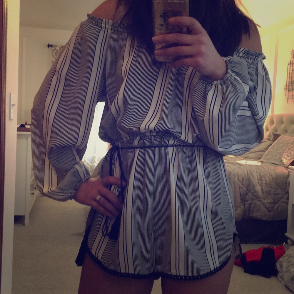 Black and white striped romper